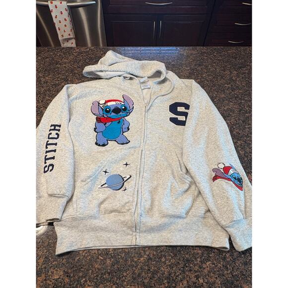 Disney Tops - Disney Christmas STITCH Gray Full Zip Hoodie Size S
